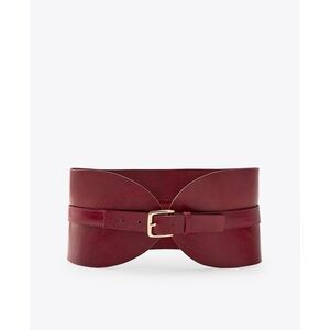 Zara Deep Red Sculpted Leather Waist Belt with Gold Buckle